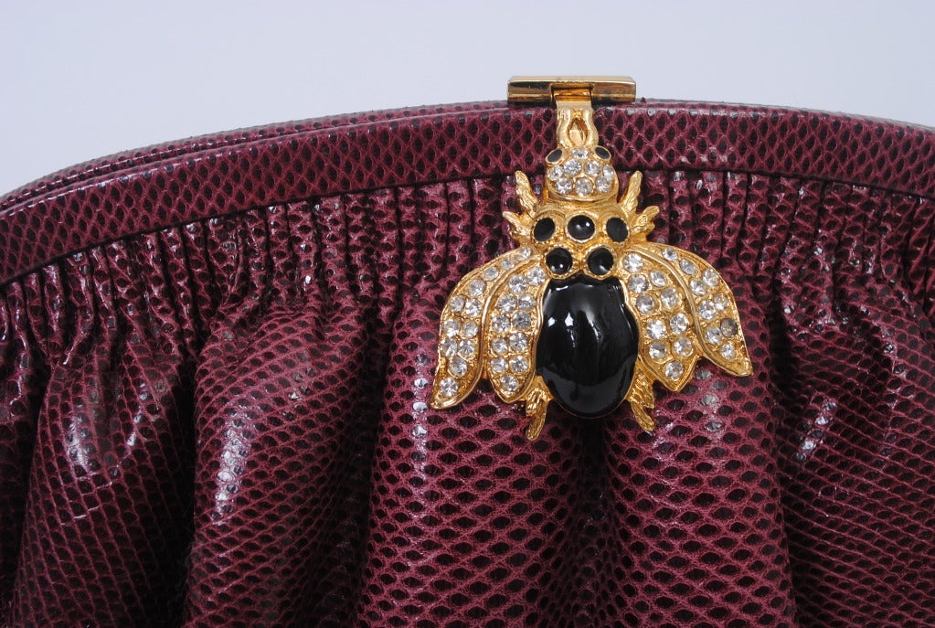 Mark Cross Plum Snake Clutch with Rhinestone/Enamel Clasp