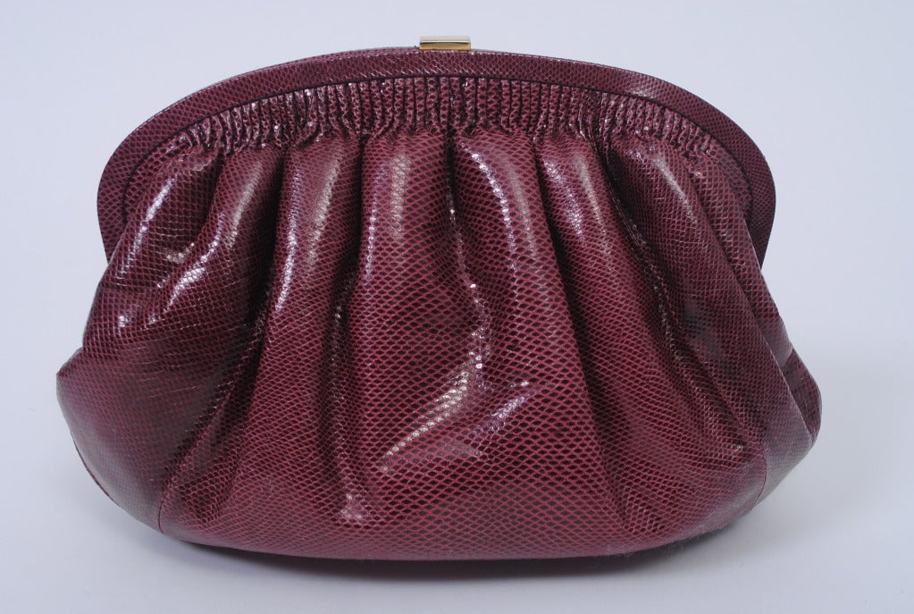 Mark Cross Plum Snake Clutch with Rhinestone/Enamel Clasp at 1stdibs