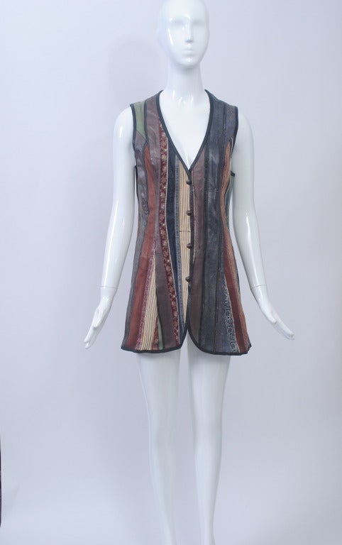 Cavalli Leather and Suede Striped Vest