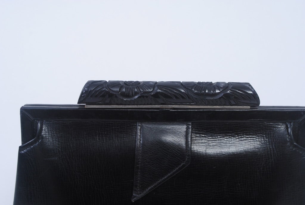 1930s Clutch with Carved Bakelite Clasp
