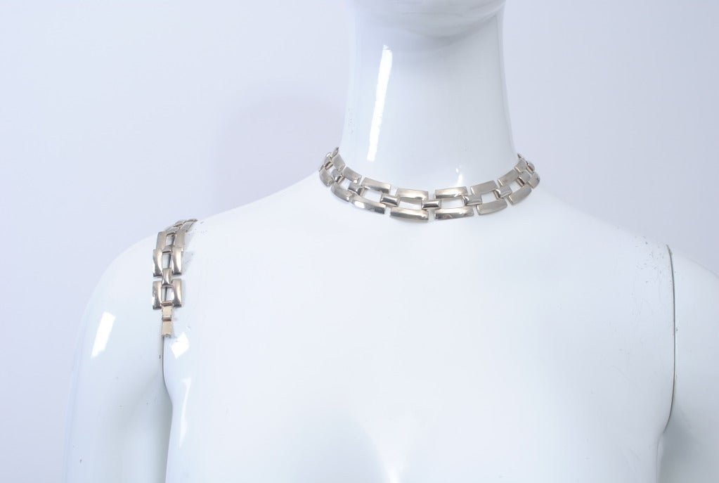 Modernist Sterling Link Semi Parure In Excellent Condition In Alford, MA