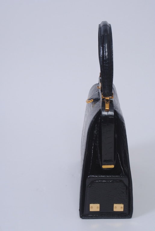1960s Finesse Black Alligator Handbag In Excellent Condition In Alford, MA