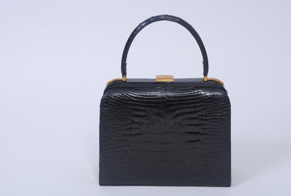 Women's 1960s Finesse Black Alligator Handbag