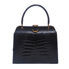 Vintage 1960s Finesse Black Alligator Handbag
