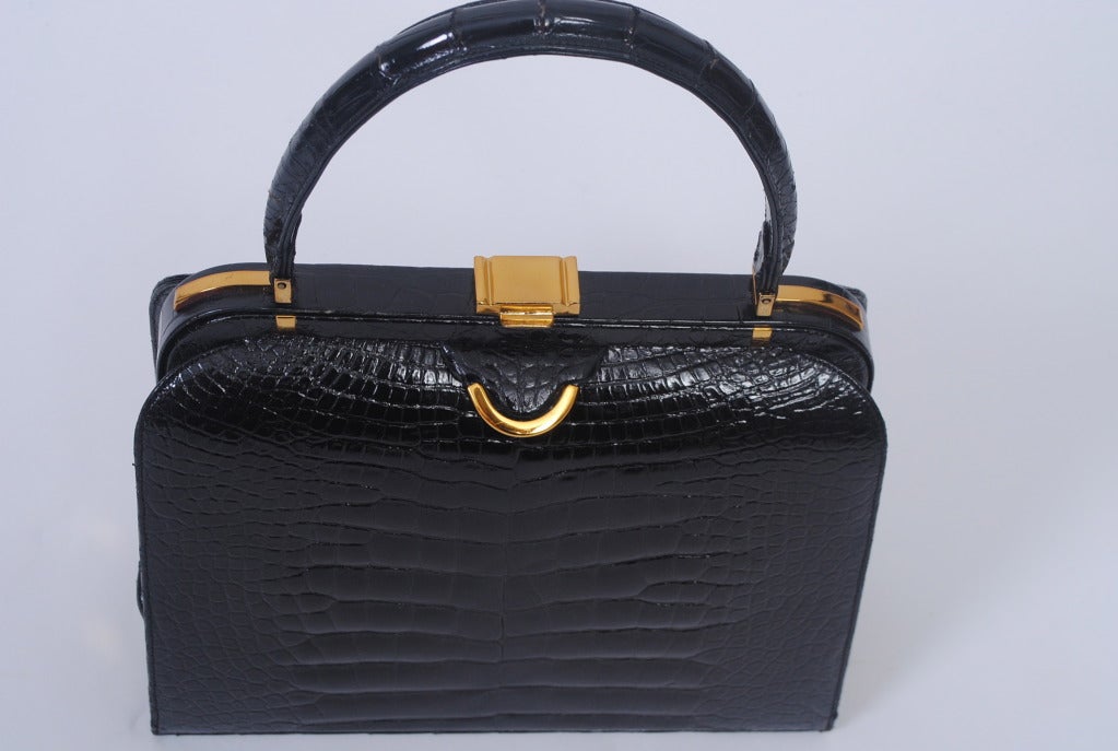 1960s Finesse Black Alligator Handbag 1