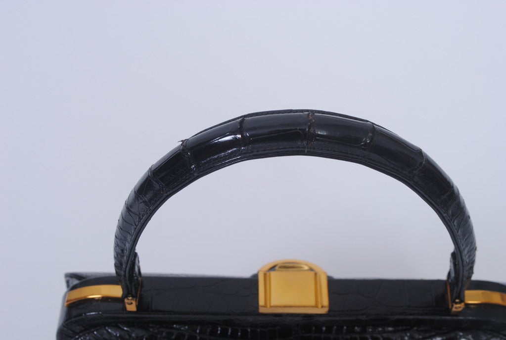 1960s Finesse Black Alligator Handbag 2