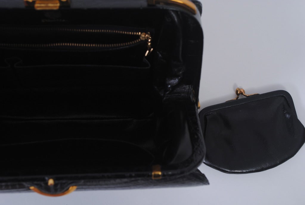 1960s Finesse Black Alligator Handbag 5