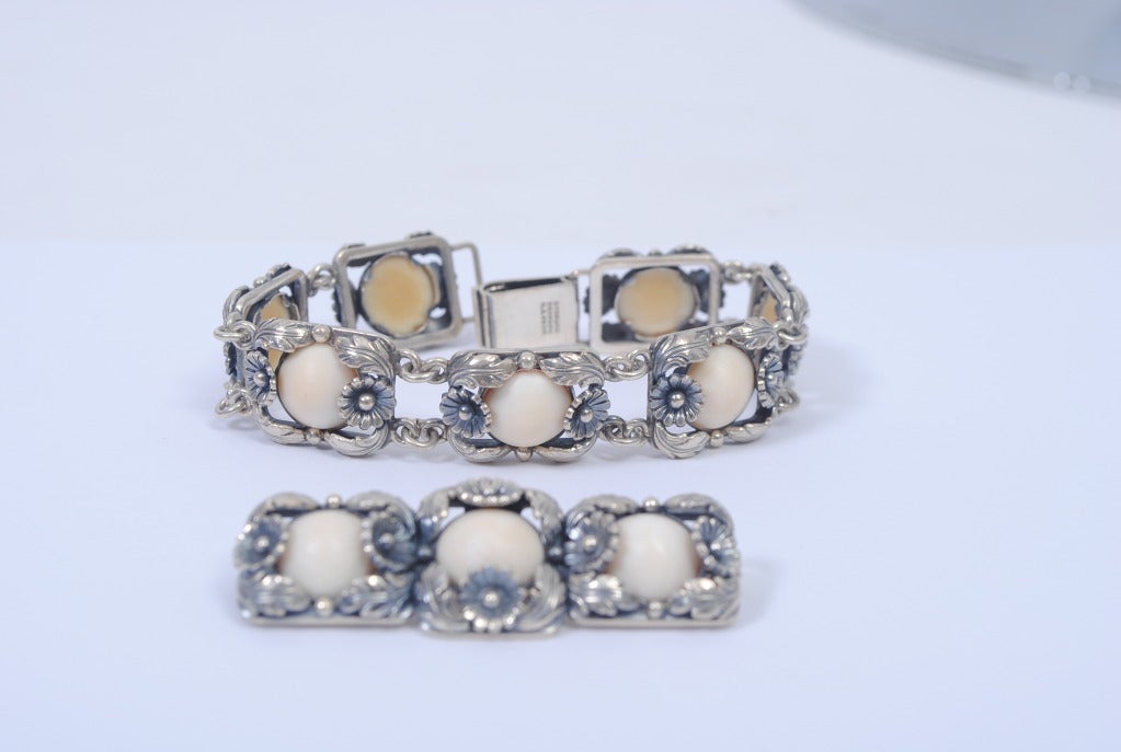 N.E. From Sterling and Ivory Bracelet and Brooch In Excellent Condition In Alford, MA