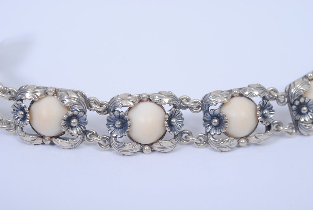 Women's N.E. From Sterling and Ivory Bracelet and Brooch