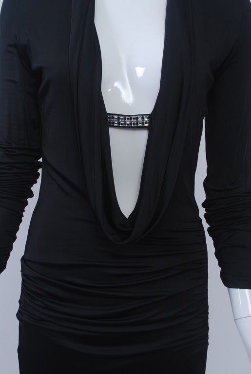 Gray Ungaro Black Jersey Plunge Neckline Dress For Sale