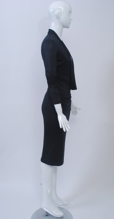 Ungaro Black Jersey Plunge Neckline Dress In New Condition For Sale In Alford, MA