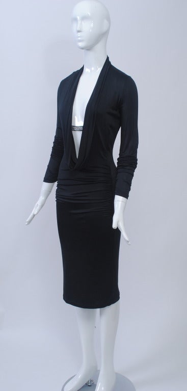 Ungaro Black Jersey Plunge Neckline Dress For Sale 1