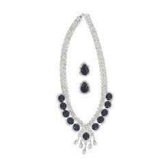 Vintage Rhinestone/Black Necklace and Earrings