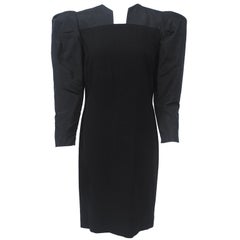 Retro Pauline Trigère Black Wool and Silk Dress