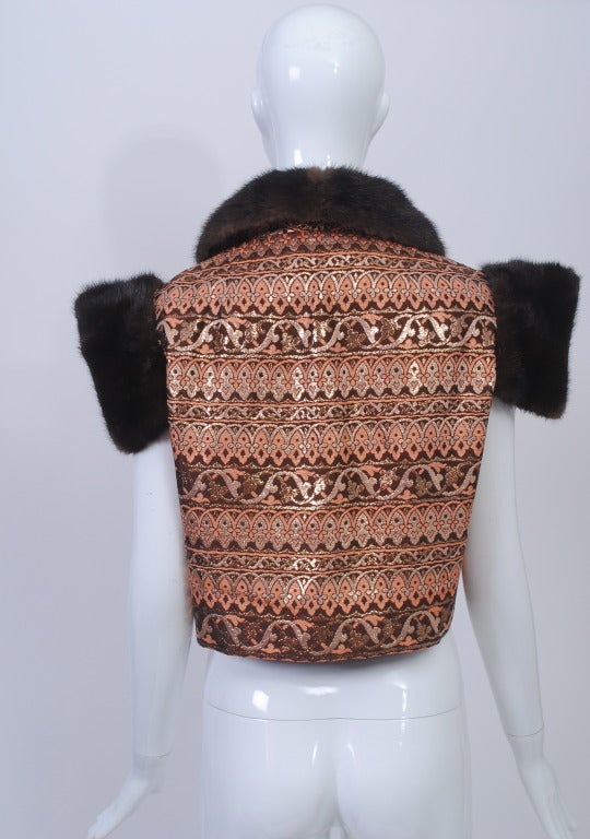 Adele Simpson Brocade Vest with Mink Trim In Excellent Condition In Alford, MA