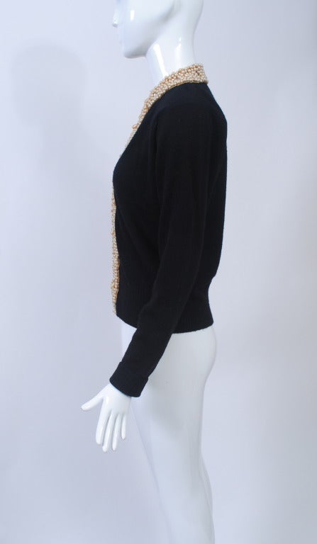 Pearl Beaded Black Cashmere Cardigan at 1stDibs