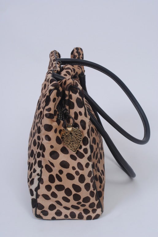 Gray Moschino Leopard Spotted Pony Tote