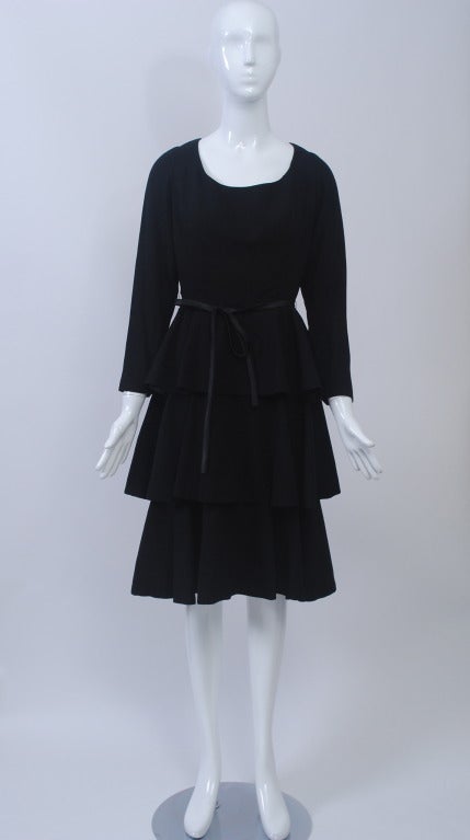 Black Wool 1960s Tiered Dress For Sale at 1stDibs