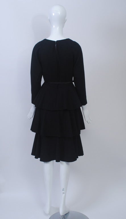 Black Wool 1960s Tiered Dress For Sale 1