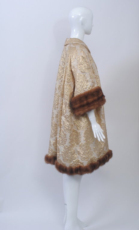 Gold Brocade Coat with Mink Trim In Excellent Condition In Alford, MA