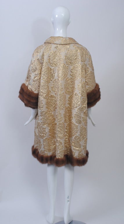 Women's Gold Brocade Coat with Mink Trim