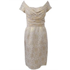 1950s Gold Brocade Cocktail Dress