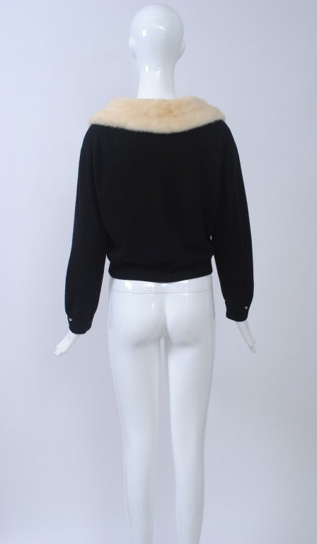 Black Cashmere Cardigan with White Mink Collar 1