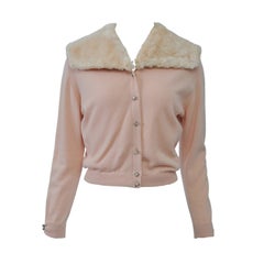 Pink Cashmere Sweater with Fur Collar