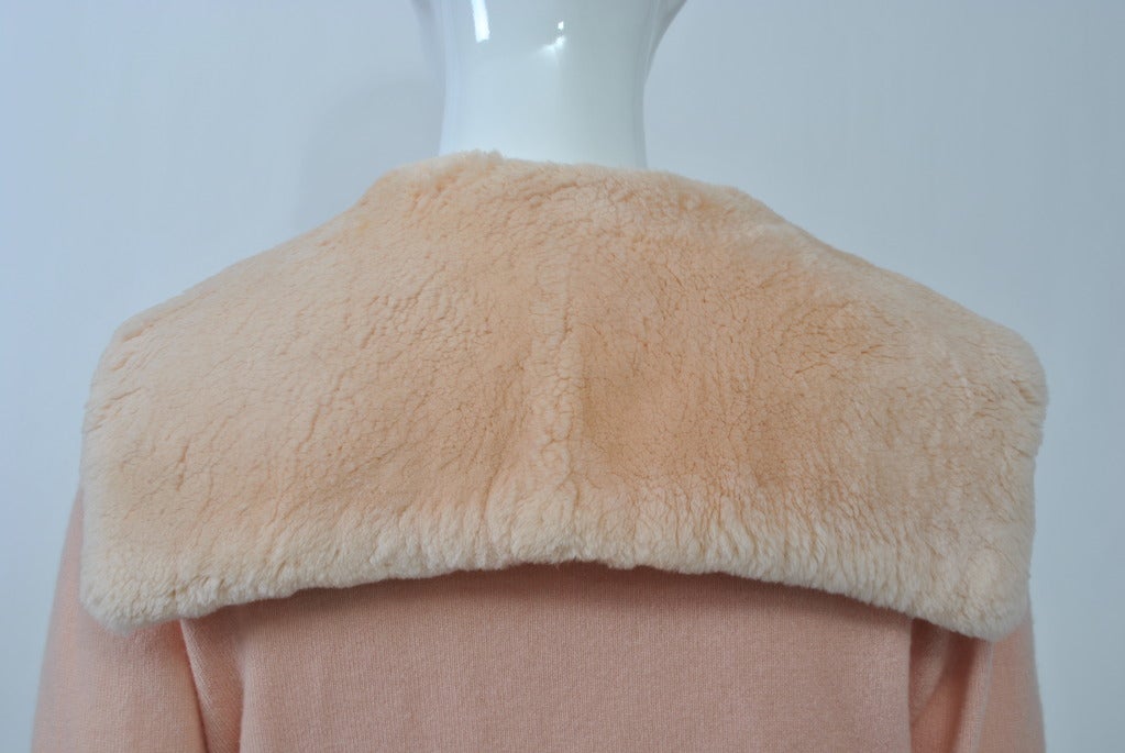 Brown Pink Cashmere Sweater with Fur Collar