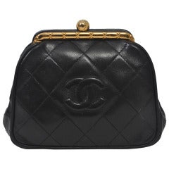 Vintage Chanel Black Leather Quilted Convertible Clutch