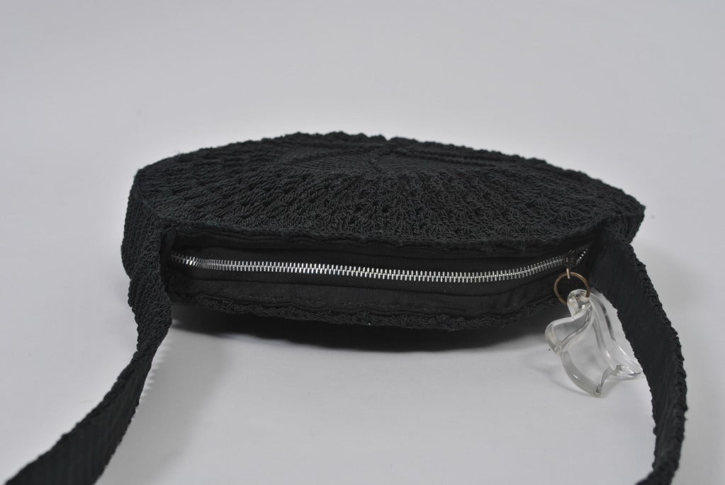 Black 1940s Cordé Shoulder Bag with Lucite Pull For Sale