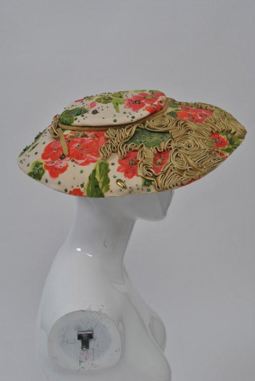 1950s Floral Embellished Picture Hat In Good Condition In Alford, MA