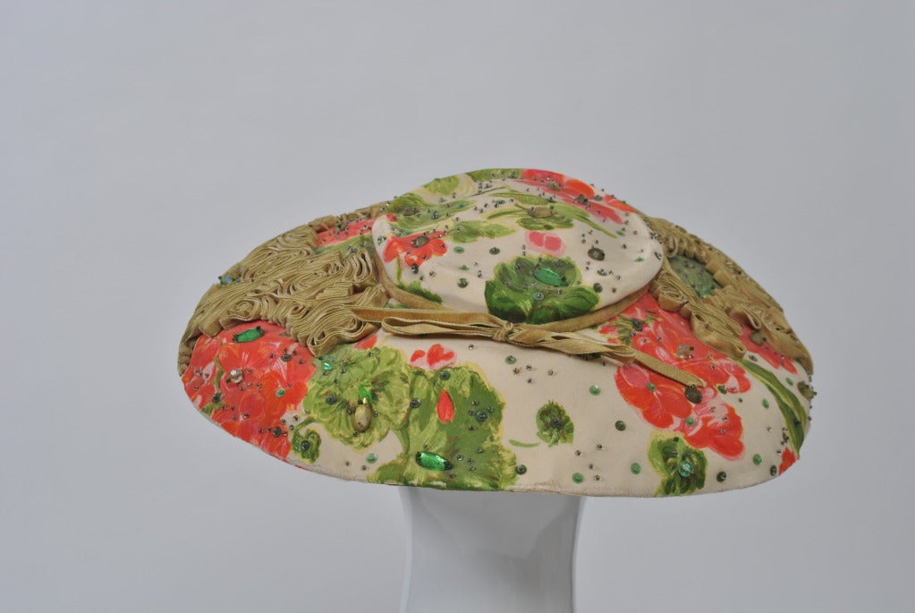 Women's 1950s Floral Embellished Picture Hat