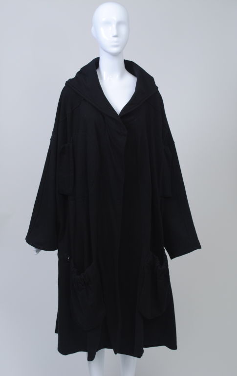Women's BODY MAP BLACK COTTON KNIT 1980S COAT