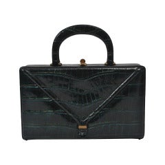 1960s Teal Faux Alligator Box Bag 10
