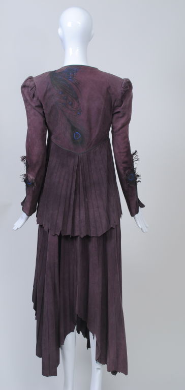 Women's CAVALLI PLUM SUEDE SUIT W/PEACOCK MOTIF