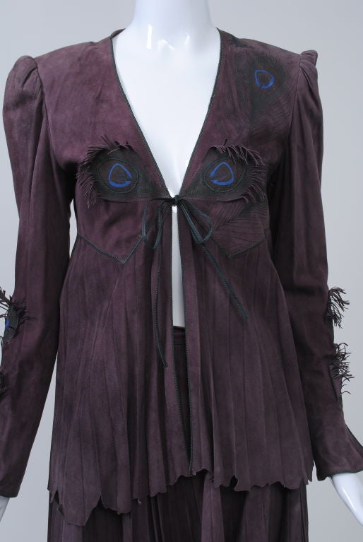 CAVALLI PLUM SUEDE SUIT W/PEACOCK MOTIF 2