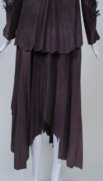 CAVALLI PLUM SUEDE SUIT W/PEACOCK MOTIF 3