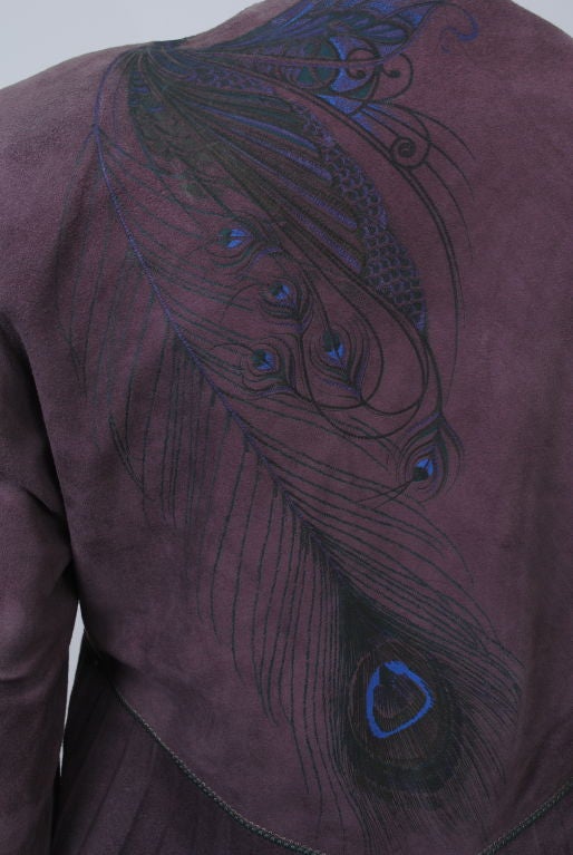 CAVALLI PLUM SUEDE SUIT W/PEACOCK MOTIF 4