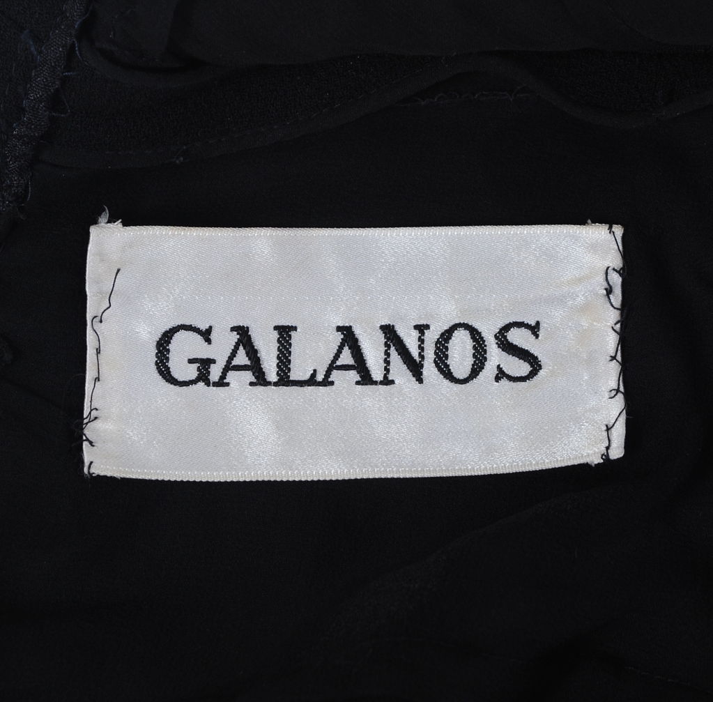 Women's Galanos Black Wool Dress with Yellow Embroidery