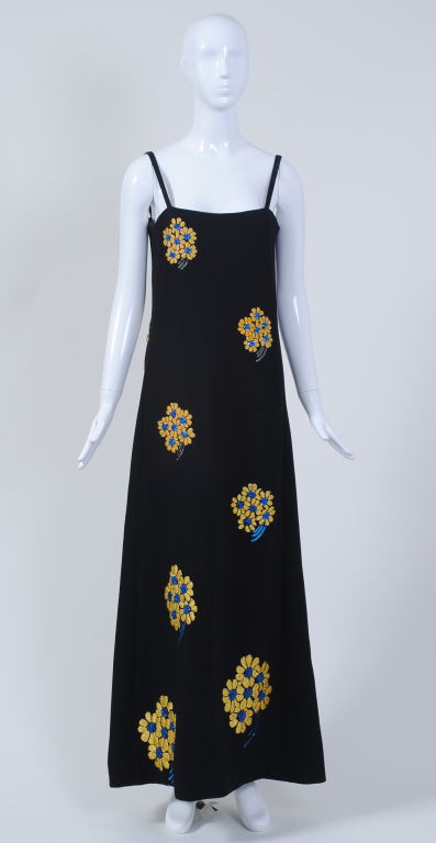 Galanos Black Wool Dress with Yellow Embroidery 2