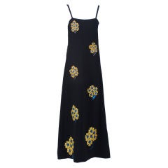 Galanos Black Wool Dress with Yellow Embroidery