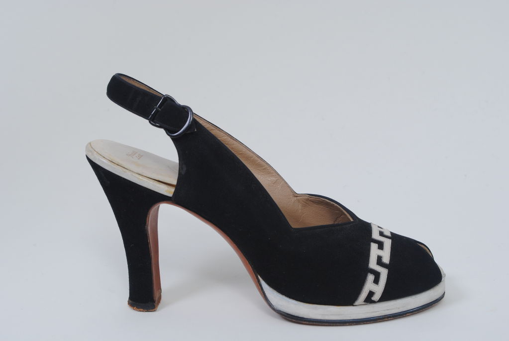 1940s BLACK SUEDE/WHITE LEATHER PLATFORM SHOES