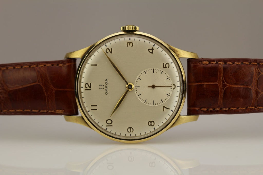 Men's Omega Yellow Gold Oversized Wristwatch circa 1950s