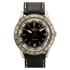 Vintage Breitling Stainless Steel Unitime Worldtime Wristwatch circa 1960s