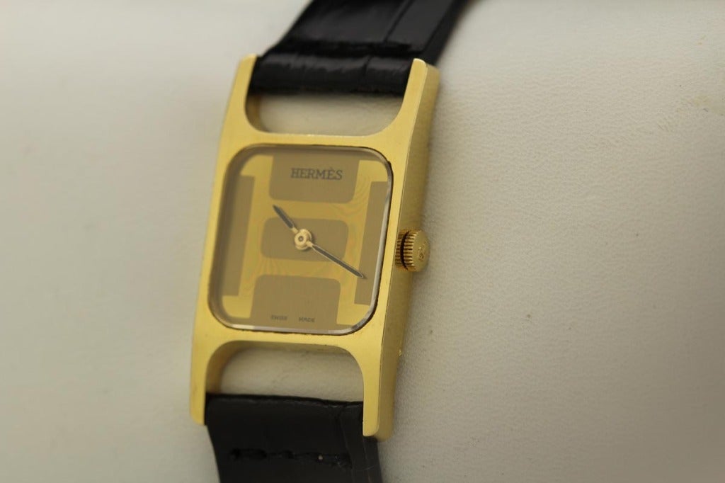 Corum for Hermes Yellow Gold Wristwatch circa 1970s In Excellent Condition In Miami Beach, FL