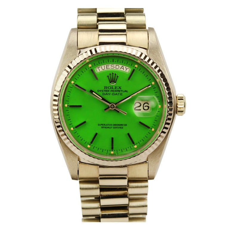 Rolex White Gold Day-Date Wristwatch with Green Stella Dial Ref 1803
