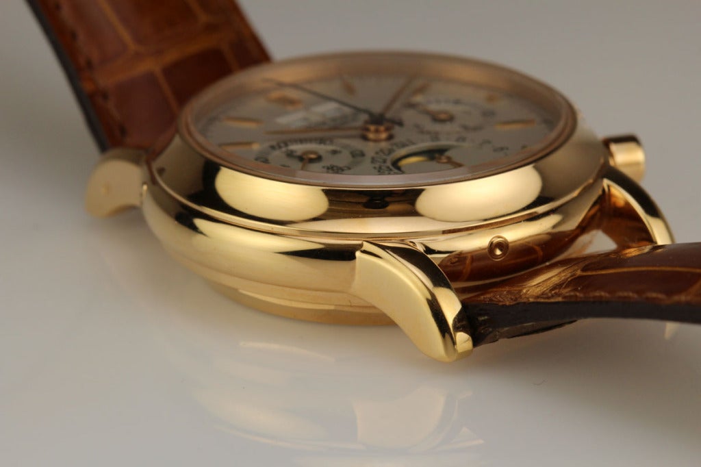 Patek Philippe Rose Gold Perpetual Calendar Chronograph Wristwatch Ref 3970ER In Excellent Condition In Miami Beach, FL