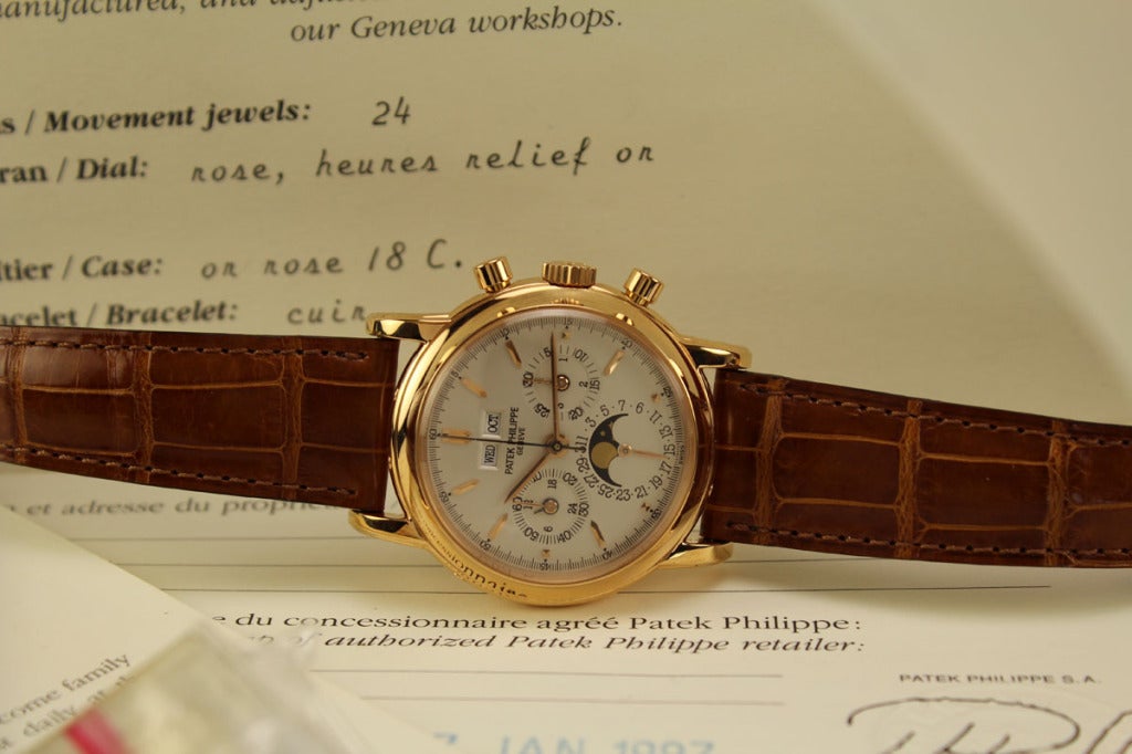 Patek Philippe Rose Gold Perpetual Calendar Chronograph Wristwatch Ref 3970ER 2