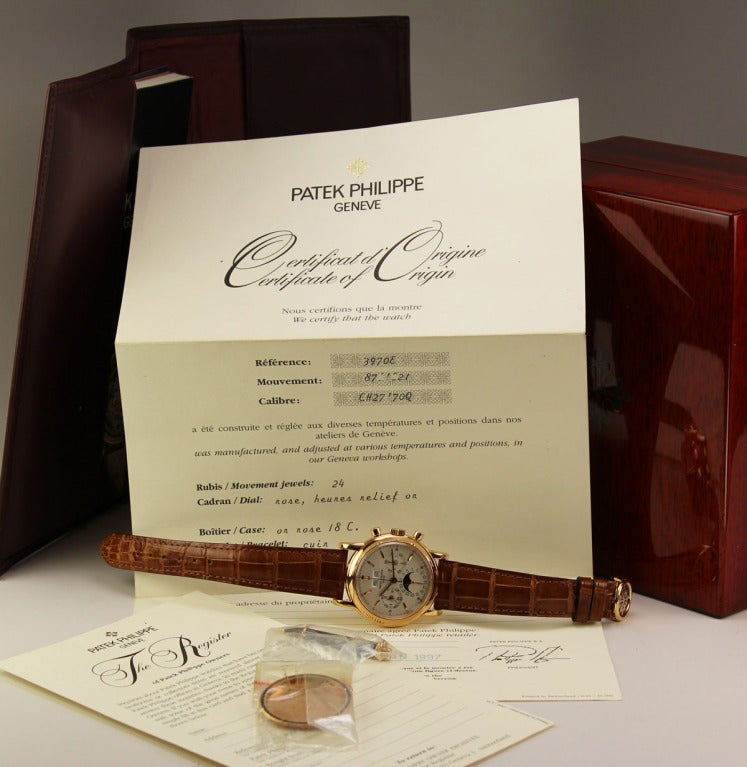 Patek Philippe Rose Gold Perpetual Calendar Chronograph Wristwatch Ref 3970ER 3